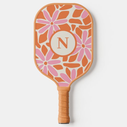 Raquette De Pickleball Monogramme moderne rose et orange (Recto)