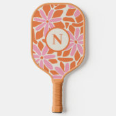 Raquette De Pickleball Monogramme moderne rose et orange (Verso)