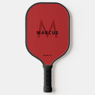 Raquette De Pickleball Monogramme moderne simple rouge et noir