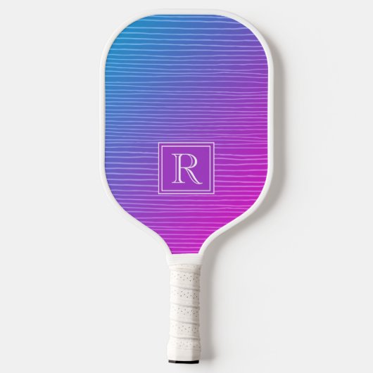 Raquette De Pickleball Monogramme moderne vibrant rose bleu dégradé (Verso)