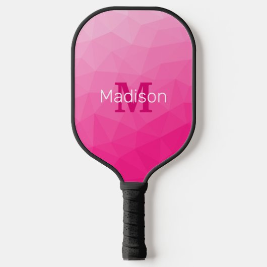 Raquette De Pickleball Monogramme Motif à maillage géométrique rose chaud (Recto)