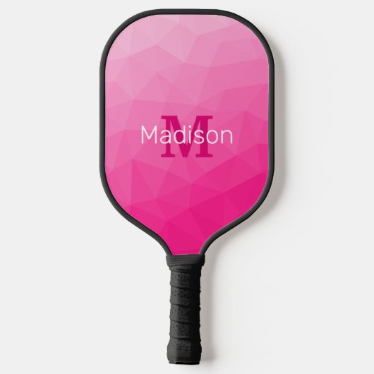 Raquette De Pickleball Monogramme Motif à maillage géométrique rose chaud (Verso)