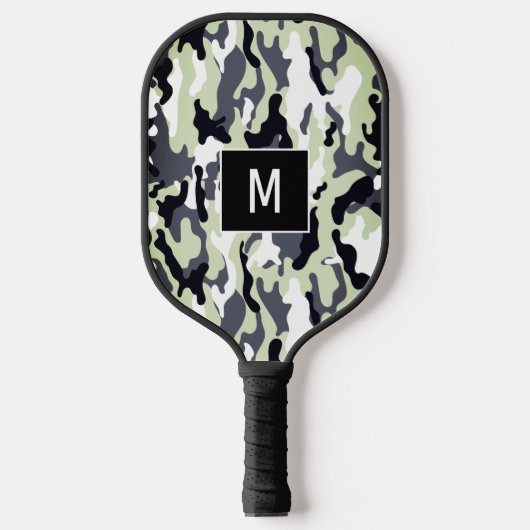 Raquette De Pickleball Monogramme Motif de camouflage vert (Recto)