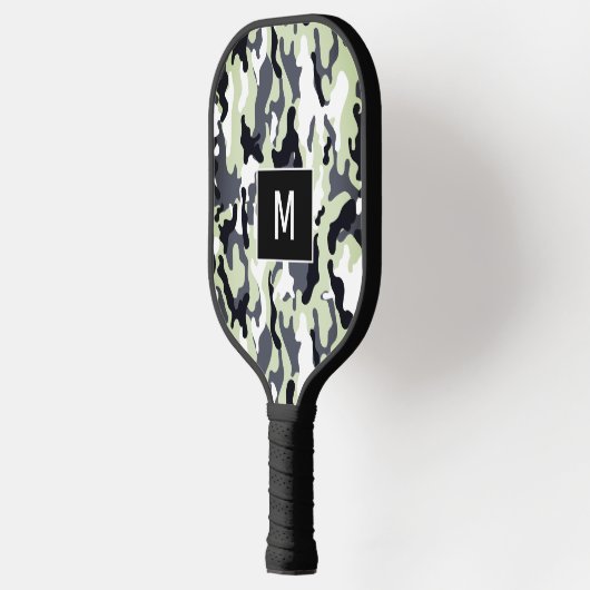 Raquette De Pickleball Monogramme Motif de camouflage vert (Gauche)