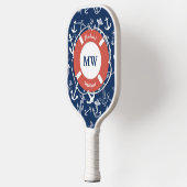 Raquette De Pickleball Monogramme nautique Ancre bleu marine Motif (Gauche)
