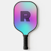 Raquette De Pickleball Monogramme néon rose bleu et violet ombre (Recto)