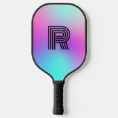 Raquette De Pickleball Monogramme néon rose bleu et violet ombre (Verso)