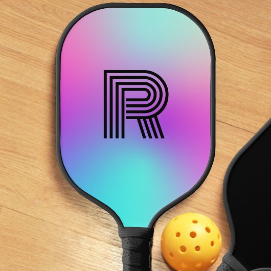 Raquette De Pickleball Monogramme néon rose bleu et violet ombre