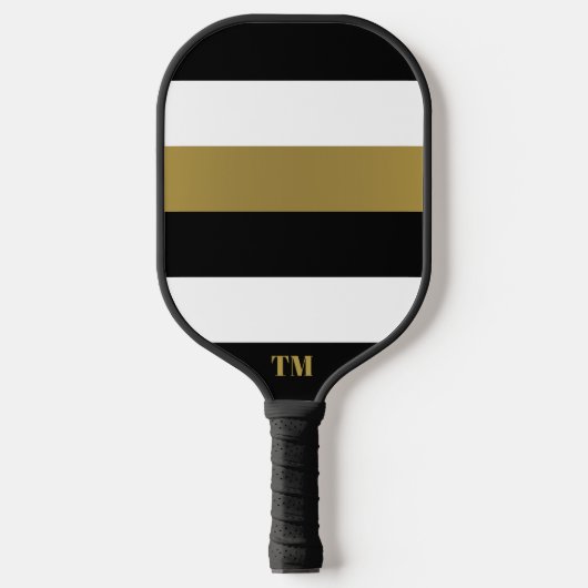 Raquette De Pickleball Monogramme noir blanc or rayures (Recto)
