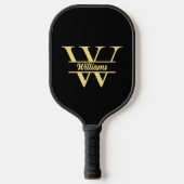 Raquette De Pickleball Monogramme Noir et Or | Écriture Initiale Élégante (Recto)