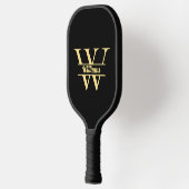 Raquette De Pickleball Monogramme Noir et Or | Écriture Initiale Élégante (Gauche)