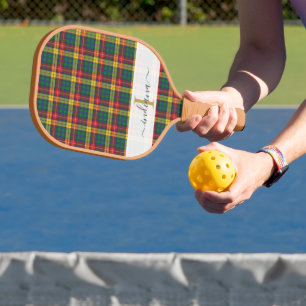 Raquette De Pickleball Monogramme Nom du script Plaid Clan Buchanan Tarta