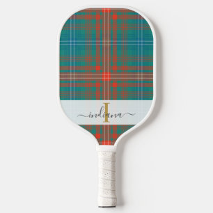Raquette De Pickleball Monogramme Nom du script Plaid Clan Wilson Tartan
