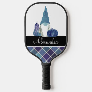 Raquette De Pickleball Monogramme Nom Dusty Blue Gnome plaid