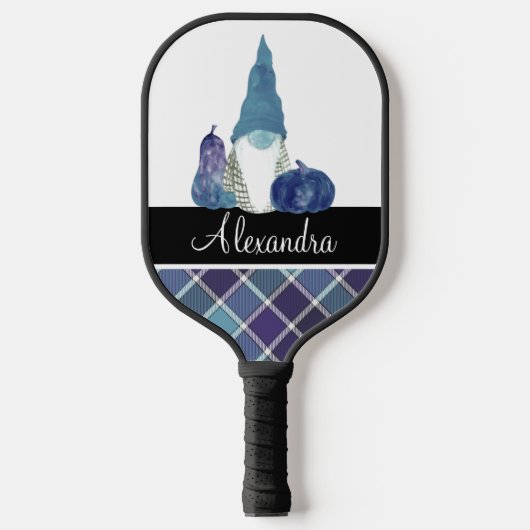 Raquette De Pickleball Monogramme Nom Dusty Blue Gnome plaid (Recto)