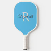 Raquette De Pickleball Monogramme Nom Initial Bleu Clair Gris Blanc (Verso)