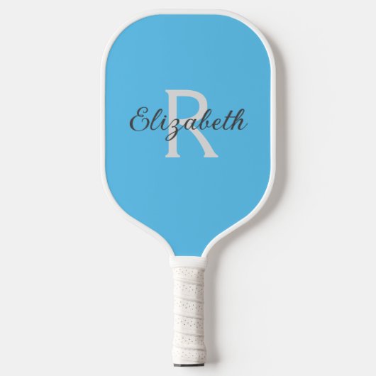 Raquette De Pickleball Monogramme Nom Initial Bleu Clair Gris Blanc (Recto)
