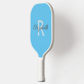 Raquette De Pickleball Monogramme Nom Initial Bleu Clair Gris Blanc (Gauche)