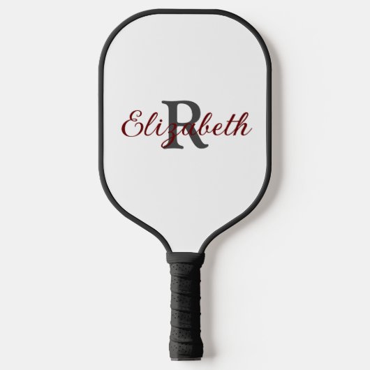 Raquette De Pickleball Monogramme Nom Initial Gris Bourgogne Tendance (Recto)