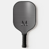 Raquette De Pickleball Monogramme Nom Initial Métallic Noir Gris Élégant (Verso)