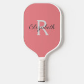 Raquette De Pickleball Monogramme Nom Initial Rose Corail Gris Blanc (Verso)