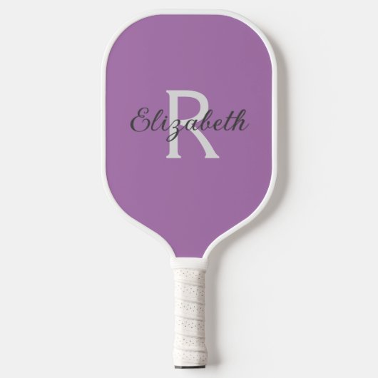 Raquette De Pickleball Monogramme Nom Initial Violet Gris Blanc (Recto)