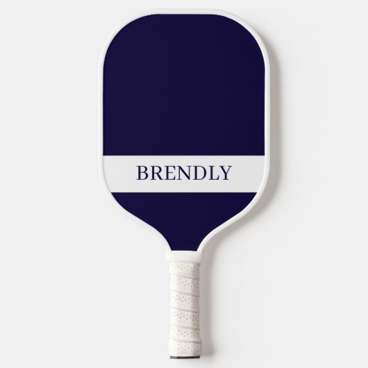 Raquette De Pickleball Monogramme Nom Moderne Bleu Nuit Blanc (Recto)