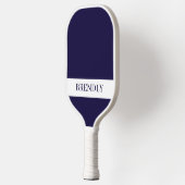 Raquette De Pickleball Monogramme Nom Moderne Bleu Nuit Blanc (Gauche)