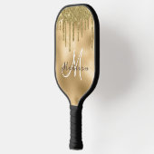 Raquette De Pickleball Monogramme Nom Parties scintillant or jaune look (Gauche)