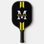 Raquette De Pickleball Monogramme Nom Racer Jaune Bande (Recto)