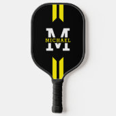 Raquette De Pickleball Monogramme Nom Racer Jaune Bande (Verso)