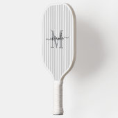 Raquette De Pickleball Monogramme Nom Rayures Grises (Gauche)