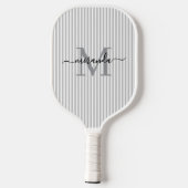 Raquette De Pickleball Monogramme Nom Rayures Grises (Verso)