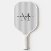 Raquette De Pickleball Monogramme Nom Rayures Grises (Recto)