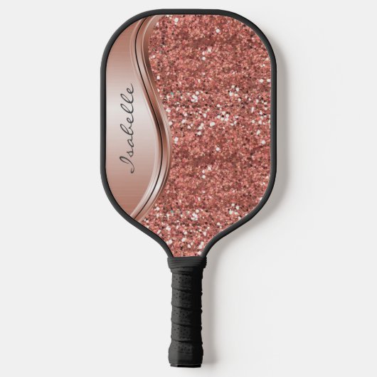 Raquette De Pickleball Monogramme Nom Rose Gold Parties scintillant look (Verso)