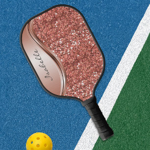 Raquette De Pickleball Monogramme Nom Rose Gold Parties scintillant look