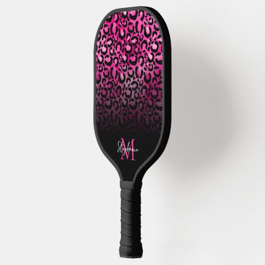 Raquette De Pickleball Monogramme Ombre Léopard Noir Chaud Rose Fille (Gauche)