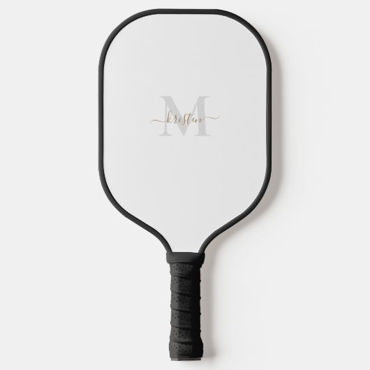 Raquette De Pickleball Monogramme or et gris Nom du script Pickleball Pad (Recto)