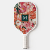 Raquette De Pickleball Monogramme orange rose floral (Recto)
