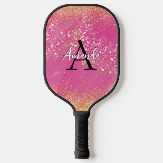 Raquette De Pickleball Monogramme Parties scintillant rose chaud Ajouter (Recto)