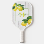 Raquette De Pickleball Monogramme pays citrons aquarelle sur bois rustiqu (Verso)