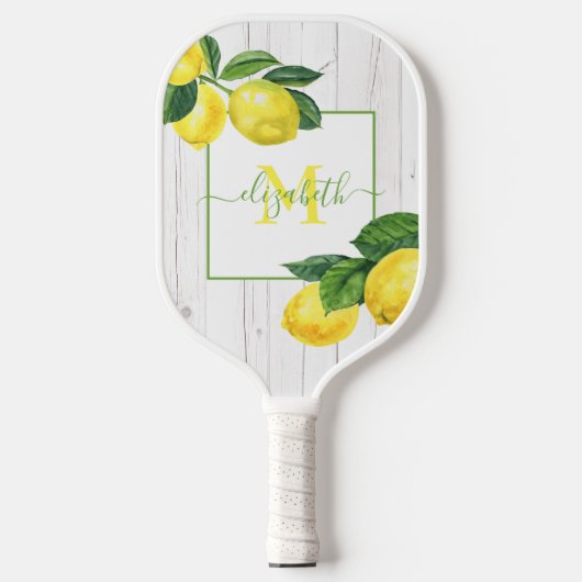 Raquette De Pickleball Monogramme pays citrons aquarelle sur bois rustiqu (Recto)