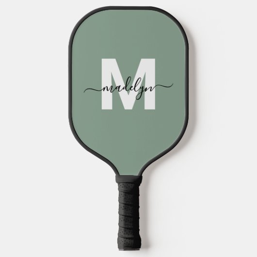 Raquette De Pickleball Monogramme personnalisé de couleur vert sauge mode (Recto)