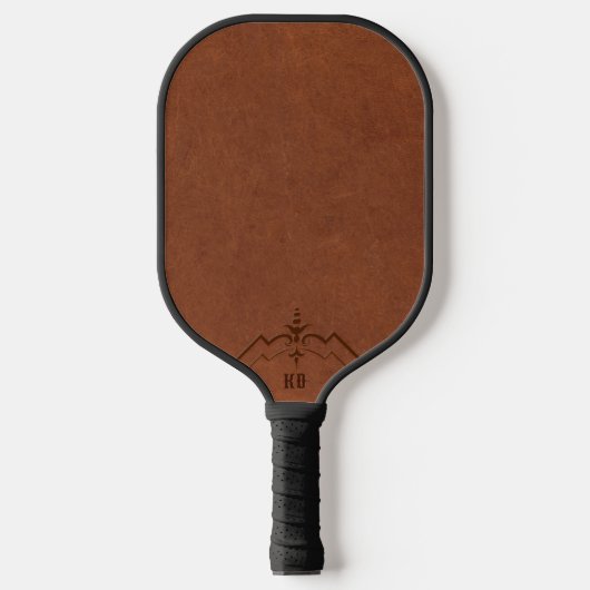 Raquette De Pickleball Monogramme personnalisé d'image en cuir Brown (Recto)