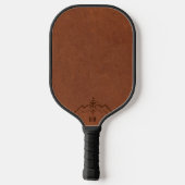 Raquette De Pickleball Monogramme personnalisé d'image en cuir Brown (Verso)