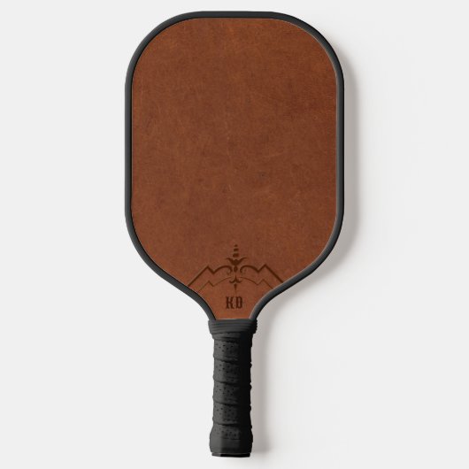 Raquette De Pickleball Monogramme personnalisé d'image en cuir Brown (Verso)