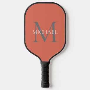 Raquette De Pickleball Monogramme personnalisé et nom Terracotta