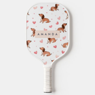 Raquette De Pickleball Monogramme Personnalisé Mignon Chien Dachshund