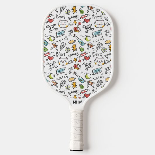 Raquette De Pickleball Monogramme personnalisé Motif Kawaii (Verso)