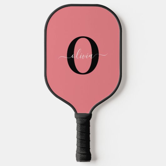 Raquette De Pickleball Monogramme personnalisé Nom de script noir blanc r (Recto)